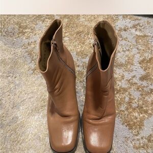 Gianni Bini Brown Heeled Boots with Square Toe